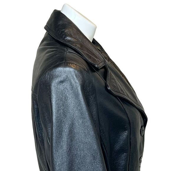 Wilson’s Leather Maxima vintage black leather belted button up jacket size L - Picture 7 of 16